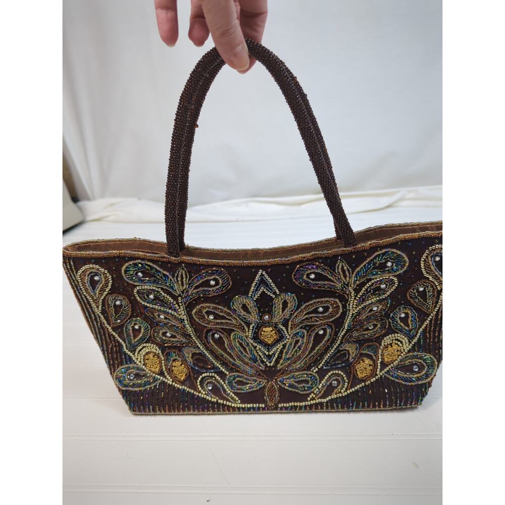 Beaded Sequins Embroidered Top Handle Bag‎ Brown - Picture 4 of 9
